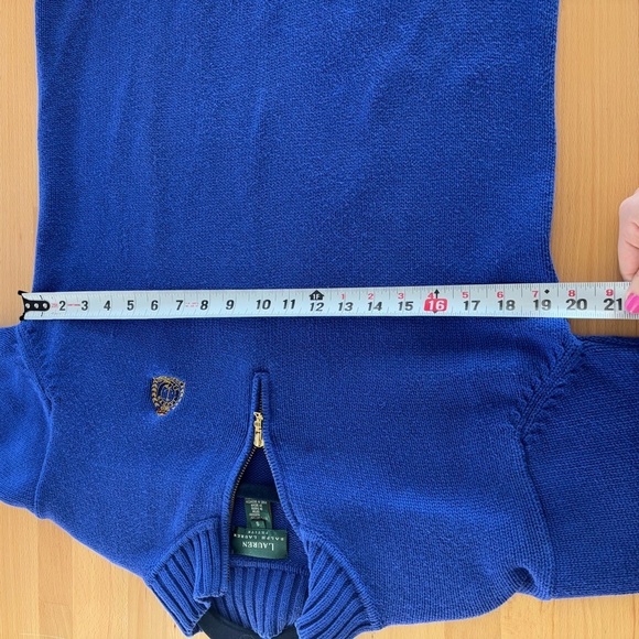 LAUREN RALPH LAUREN Gold Logo Quarter Zip Sweater royal blue pullover crest - Picture 8 of 9